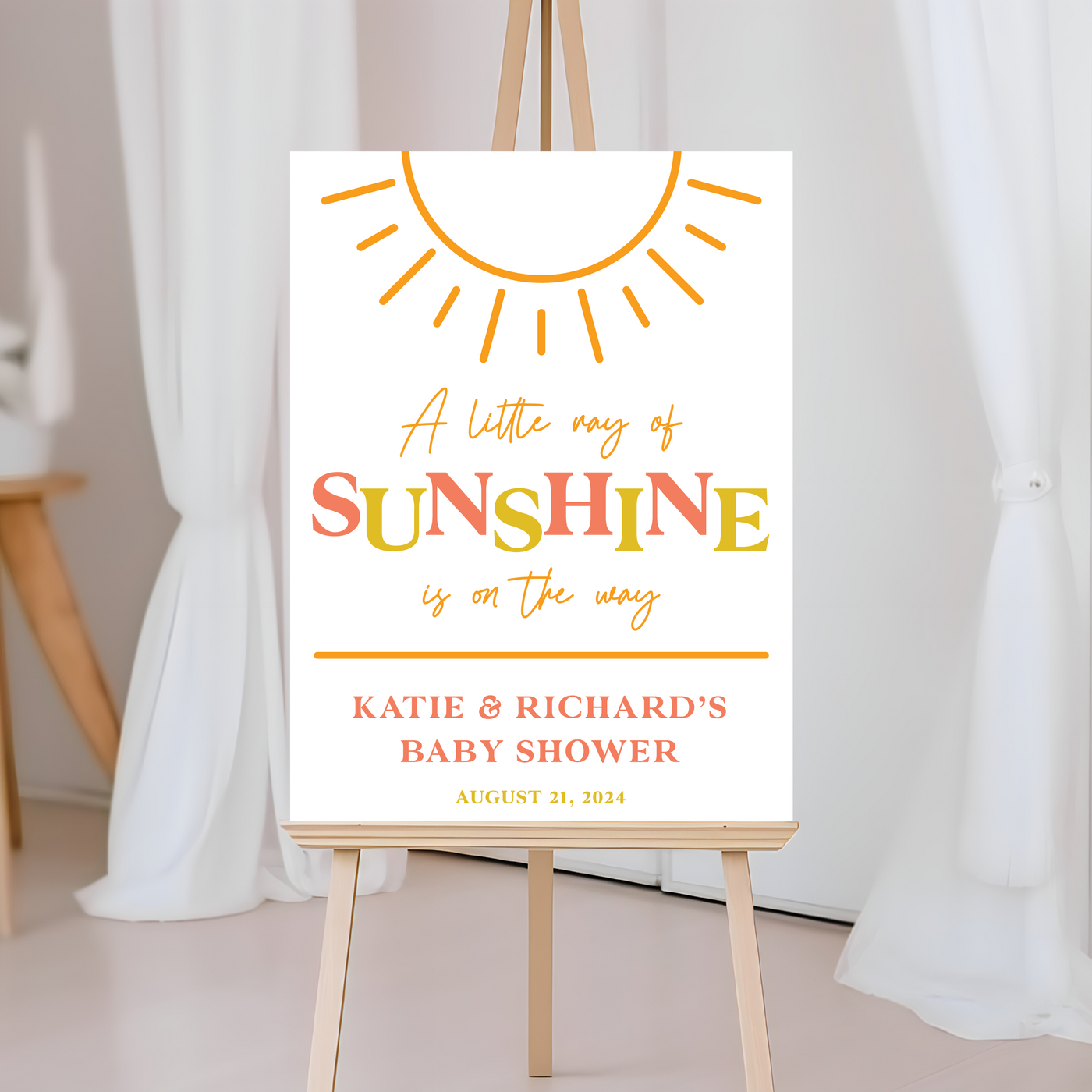 Little Ray of Sunshine Acrylic Baby Shower Sign