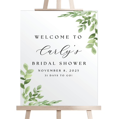 Elegant Greenery Acrylic Bridal Shower Sign - Bridal Shower Sign