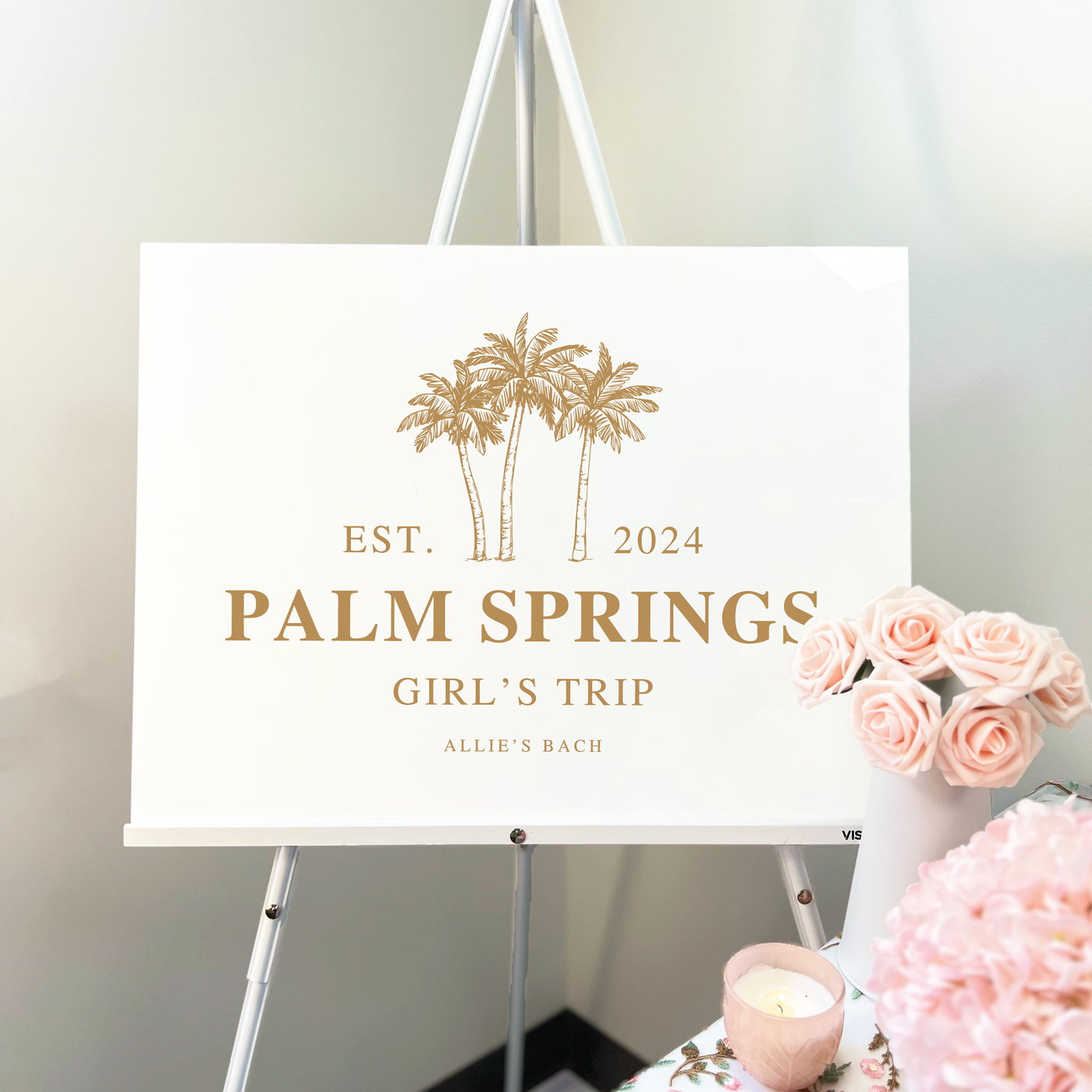 Palm Tree Girl's Trip Acrylic Bachelorette Sign