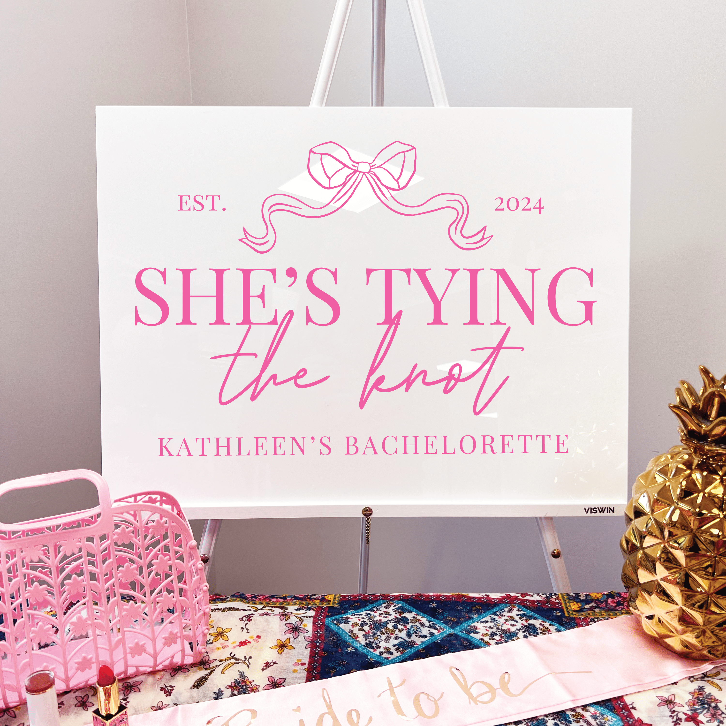 She's Tying The Knot Acrylic Bachelorette Sign - Bachelorette Sign