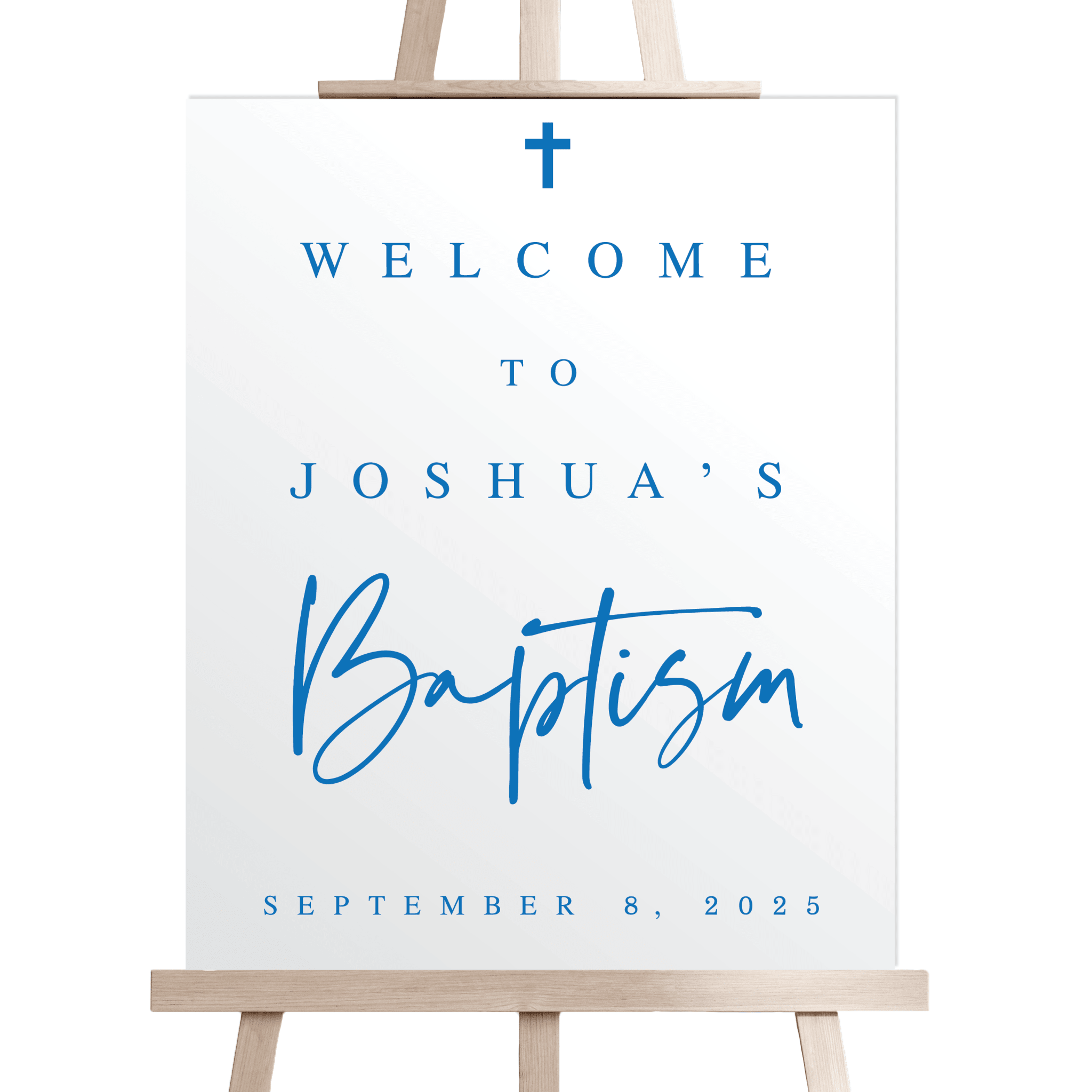 Modern baptism acrylic welcome sign personalized with child name