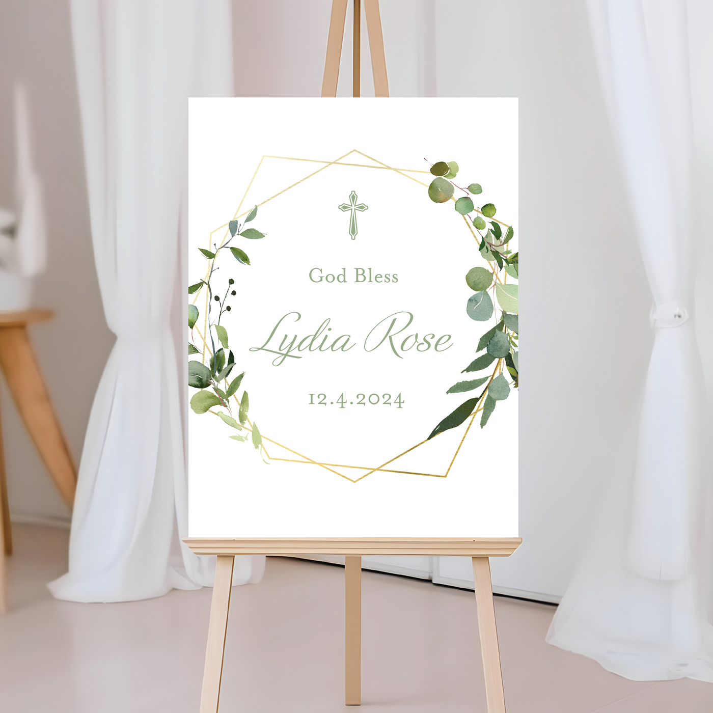 Modern Greenery Baptism Welcome Sign