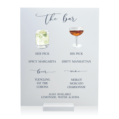 Acrylic Wedding Bar Menu