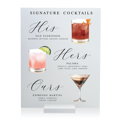 His Hers Ours Signature Cocktails and Bar Menu Sign