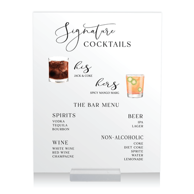 Signature Cocktails and Bar Menu Sign