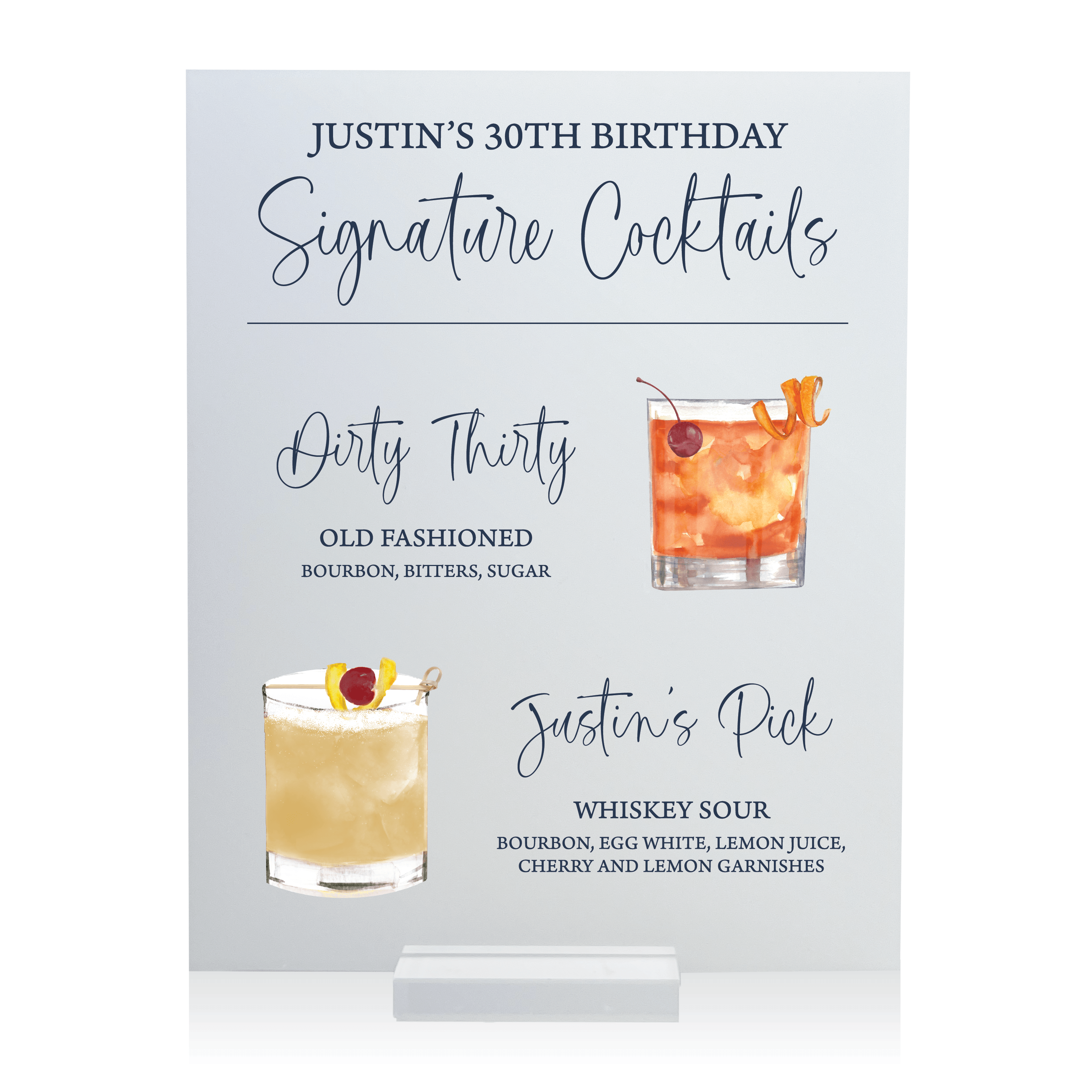Birthday Signature Cocktails Sign - Bar Menu