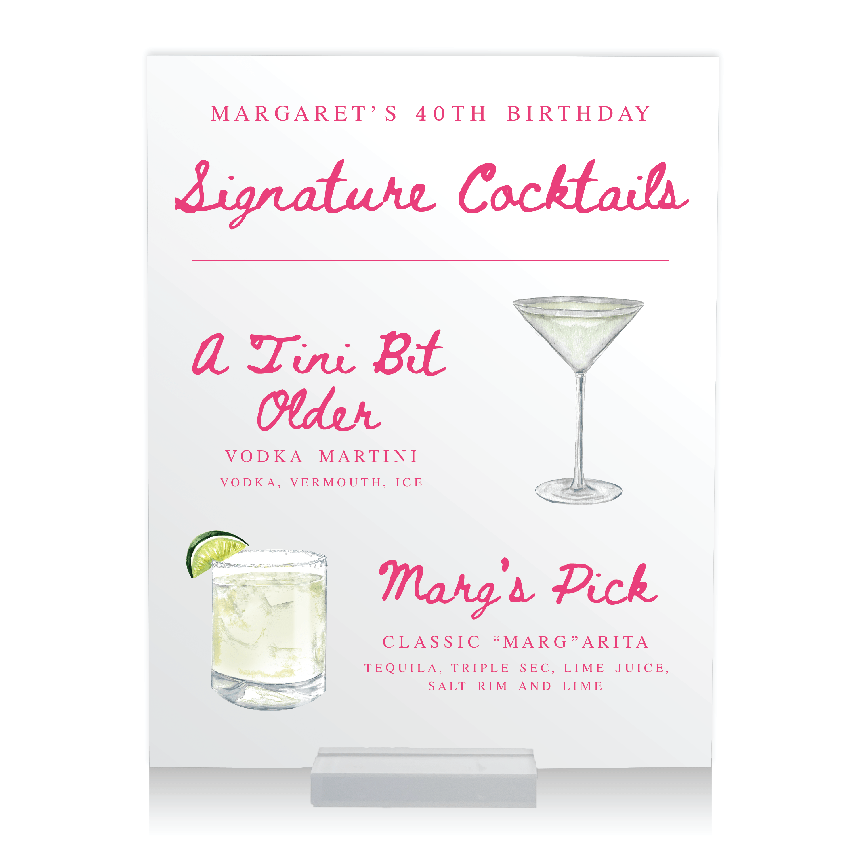 Birthday Signature Cocktails And Bar Menu Sign - Bar Menu