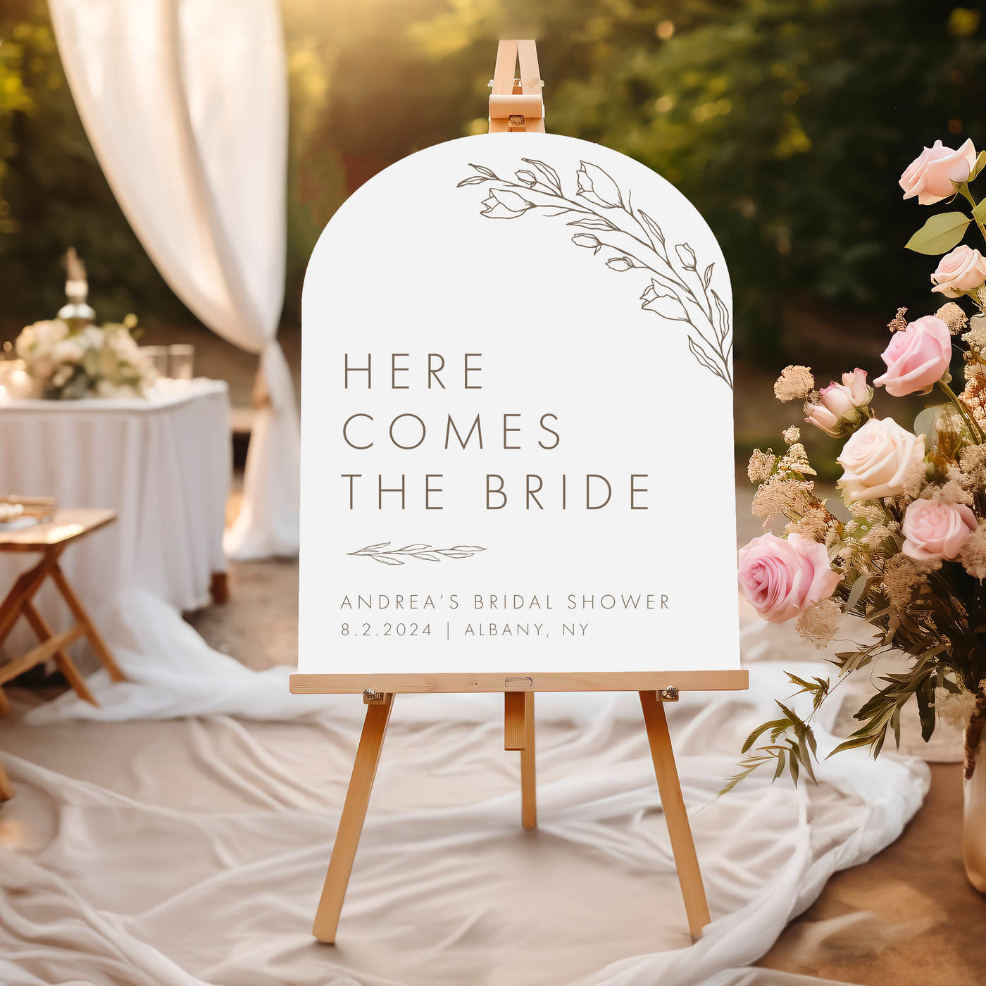 Here Comes The Bride Acrylic Bridal Shower Sign