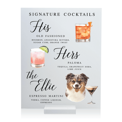 Acrylic Wedding Bar Menu Print -  His, Hers, & Pet