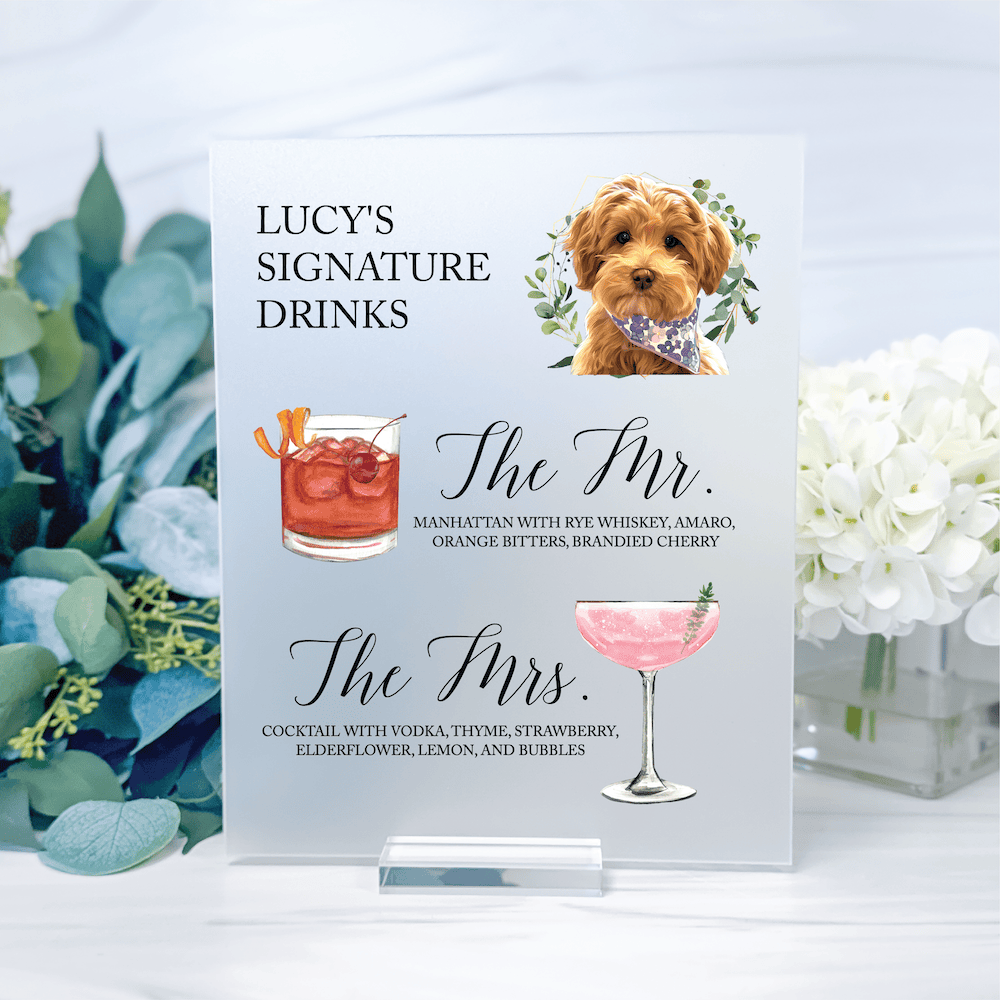 Signature Drinks Pet Wedding Bar Print