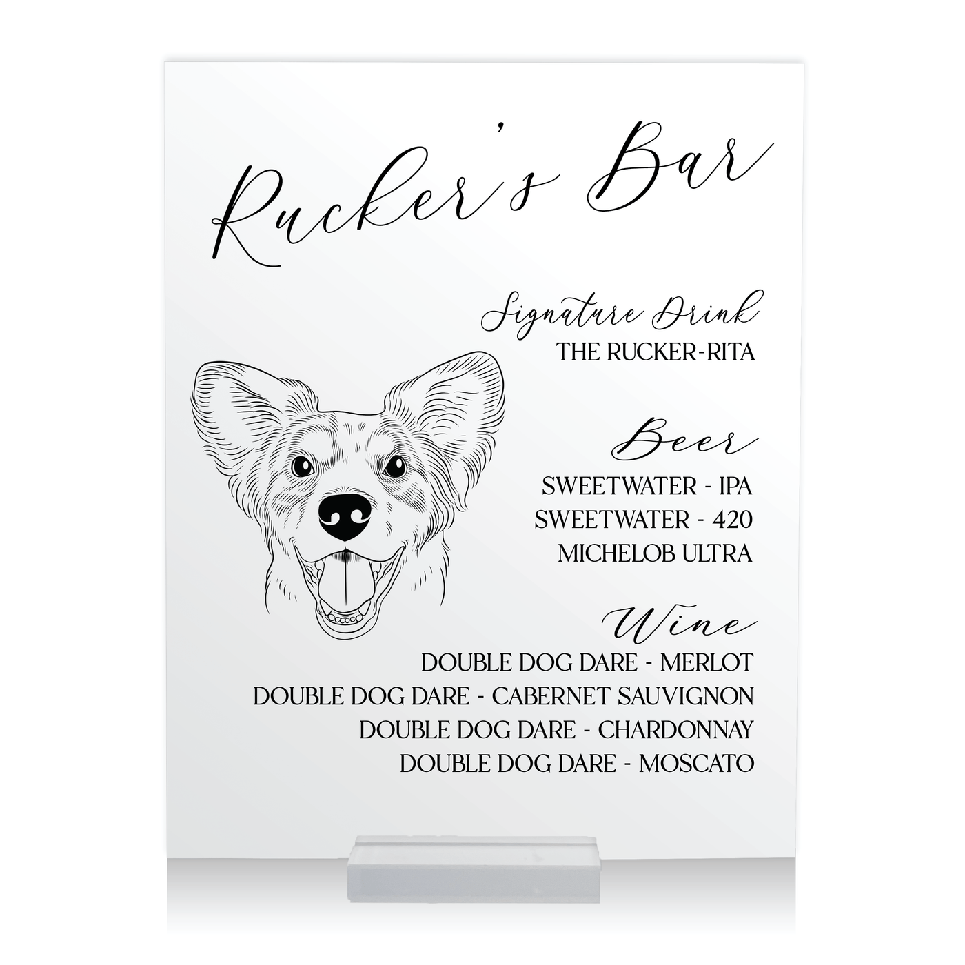 Custom Illustrated Pet Signature Drink Bar Menu