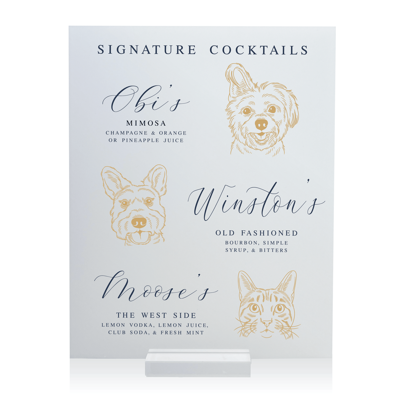 Custom Illustrated Pet Wedding Bar Print