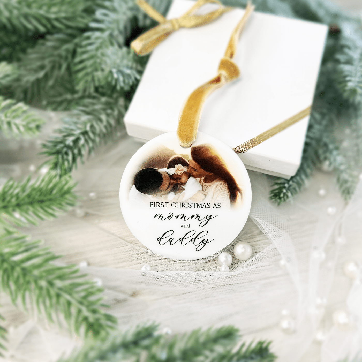 First Christmas As Mommy and Daddy Photo Ornament