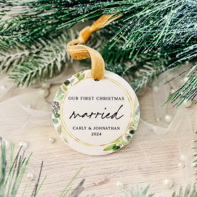 Our First Christmas Married Greenery Ornament