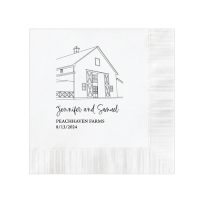 Custom Illustrated Venue Wedding Napkins