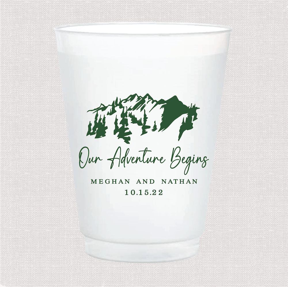 Our Adventure Begins Personalized Frosted Wedding Cups - Mountains