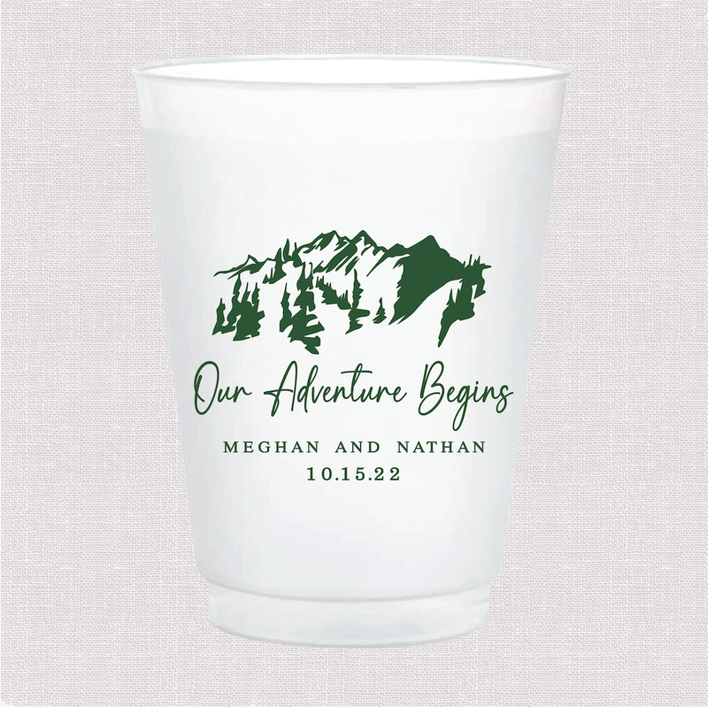 Our Adventure Begins Personalized Frosted Wedding Cups - Mountains