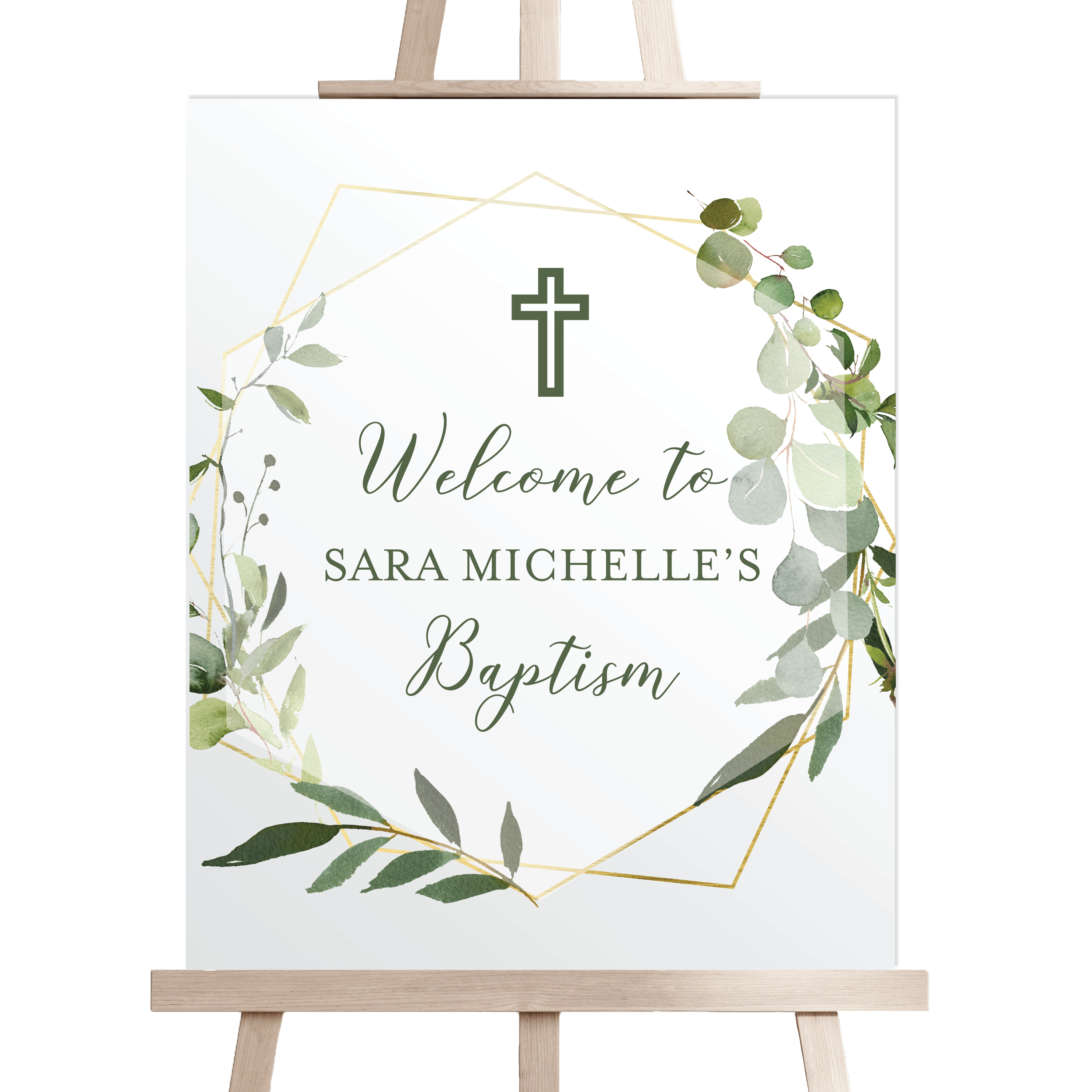 Greenery Geo Baptism Welcome Sign - Welcome Sign