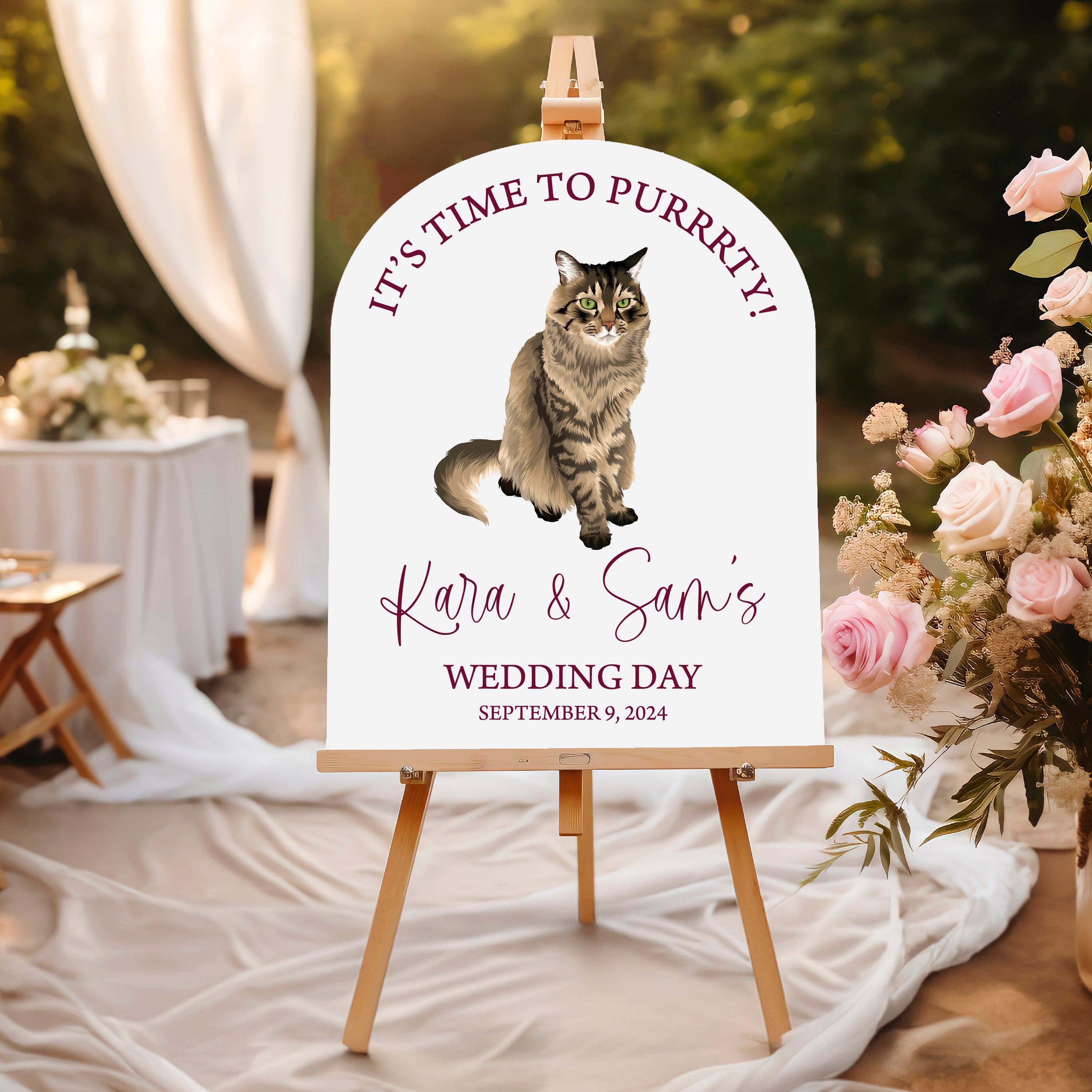 Custom Illustrated Cat Wedding Sign - Portrait - Welcome Sign