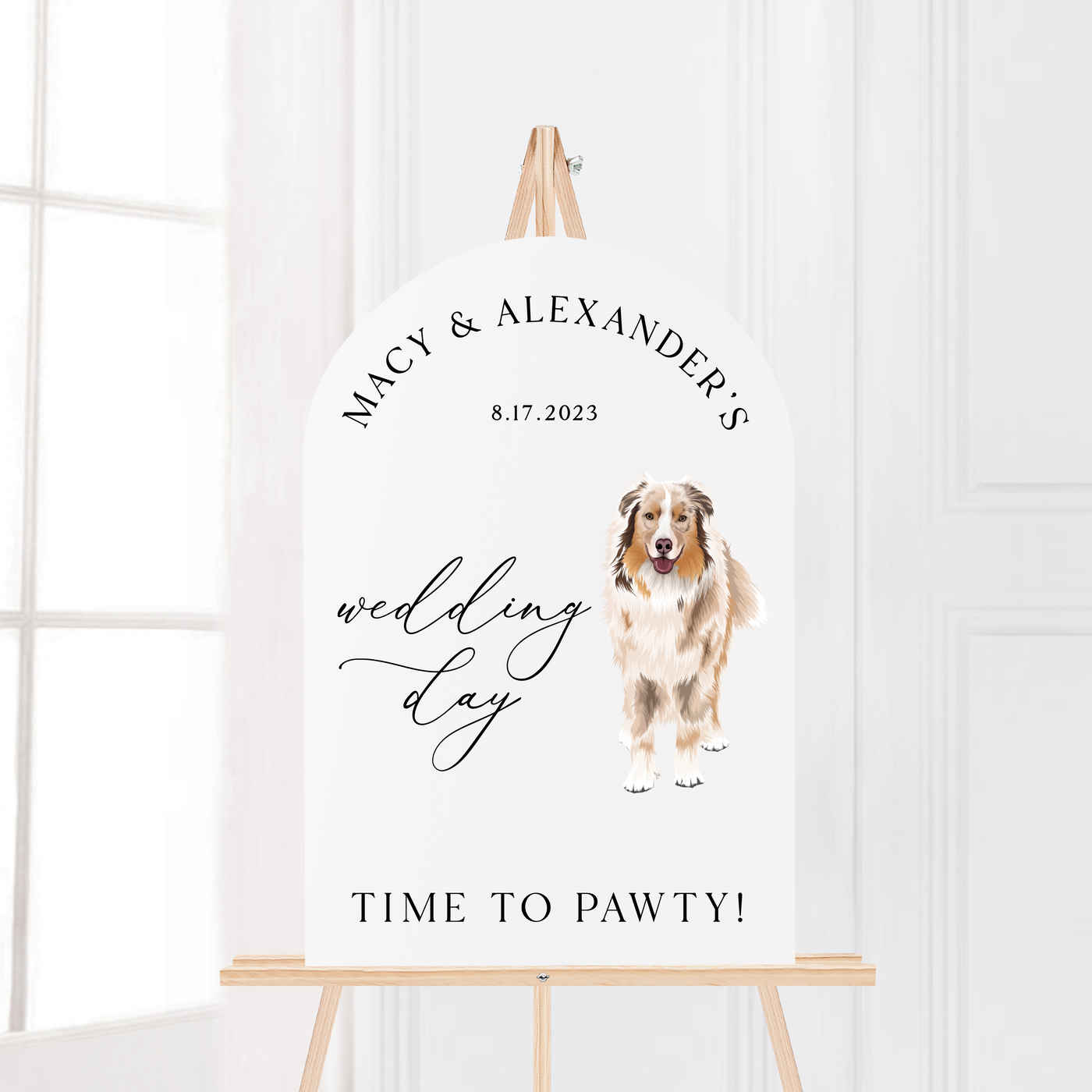 Custom Illustrated Pet Wedding Day Arched Sign - Portrait