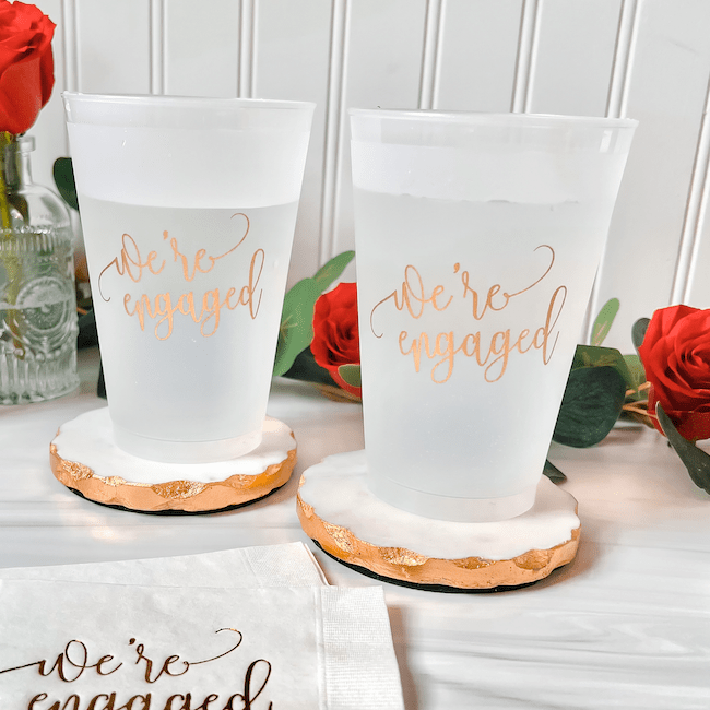 We're Engaged Plastic Cups and Napkins - Quick Ship