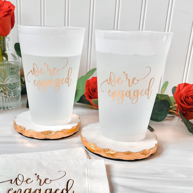 We're Engaged Plastic Cups and Napkins