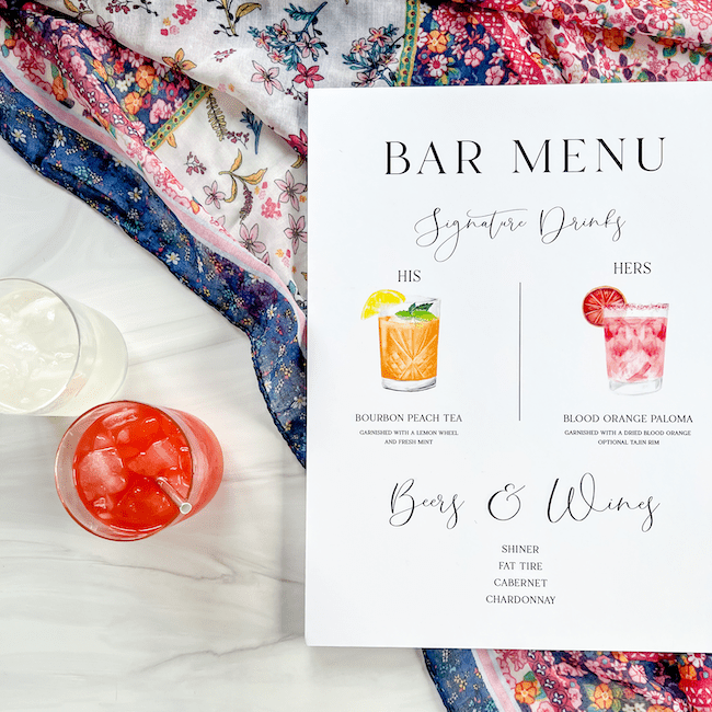 Acrylic Wedding Bar Menu - Modern - Bar Menu
