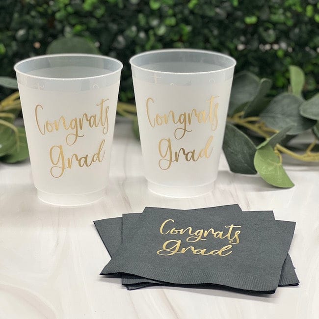 Congrats Grad Plastic Cups and Napkins - Quick Ship