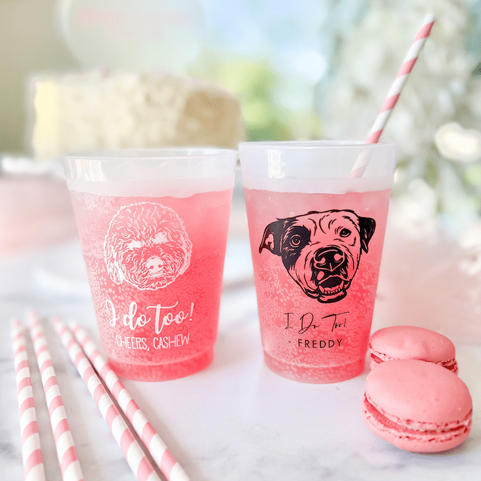 Illustrated Pet Wedding Frosted Plastic Cups Rubi and Lib Design