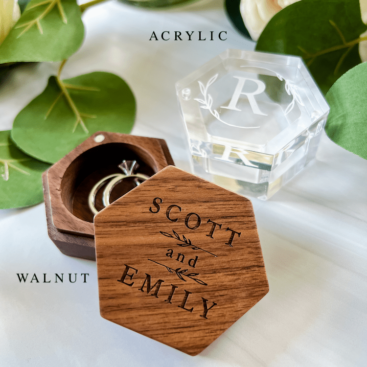 Personalized Wooden Ring Box - Laser Engraved - Ring Box