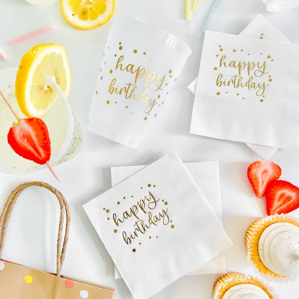 Happy Birthday Plastic Cups and Napkins - Quick Ship