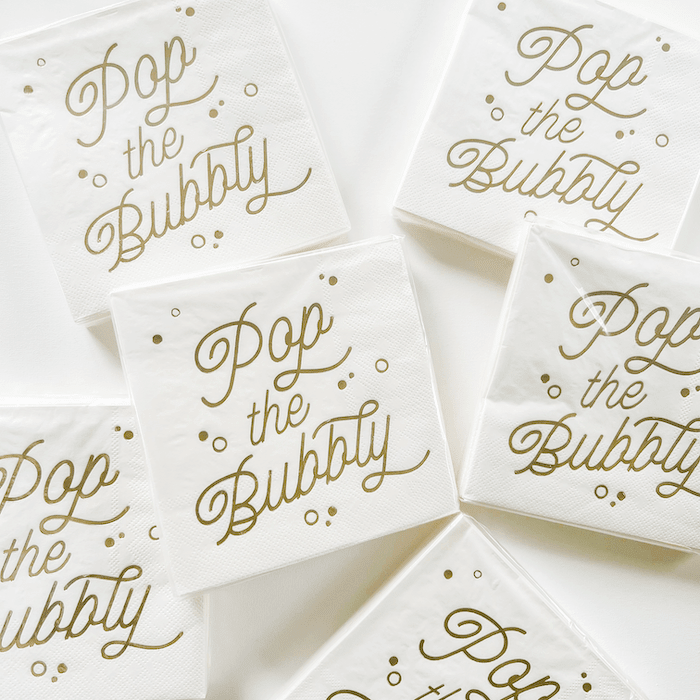 Pop the Bubbly Plastic Cups and Napkins - Quick Ship