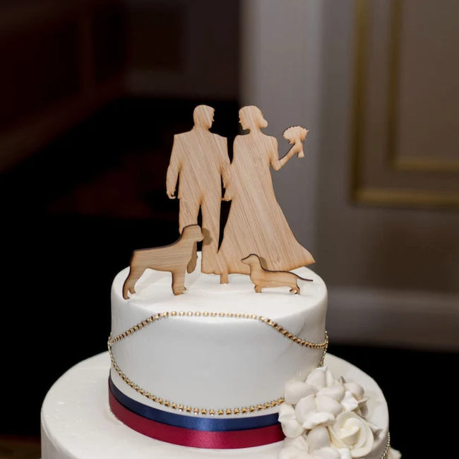 Wedding Couple Silhouette with Dog Cake Topper
