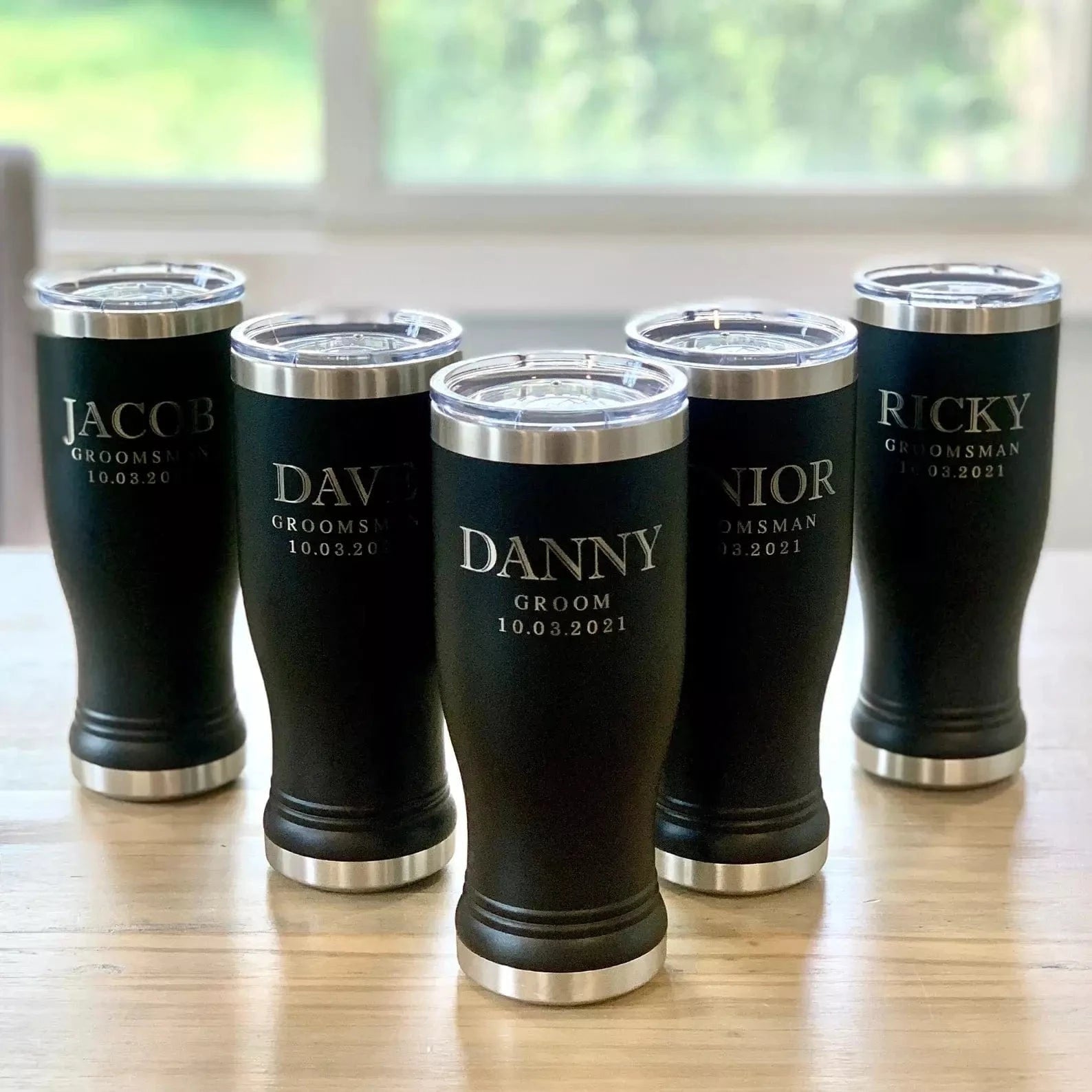 Groomsmen Custom Metal Beer Pilsner Tumbler - Laser Engraved Travel Cup