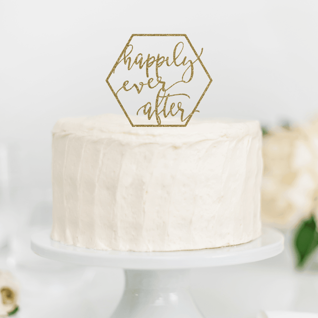 Hexagon Happily Ever After Wedding Cake Topper Rubi And Lib Design Studio