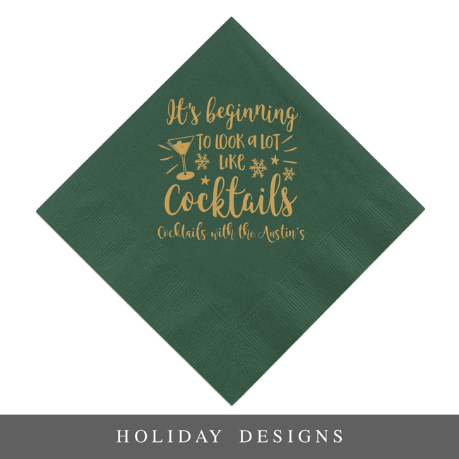 Holiday Personalized Napkins - Napkins - Foil Stamped