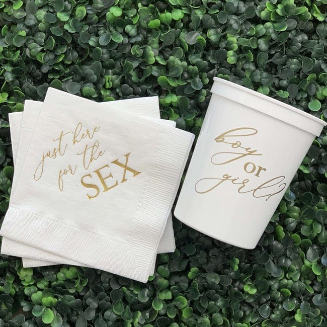 Just Here For The Sex Gender Reveal Napkins And Cups - Quick Ship