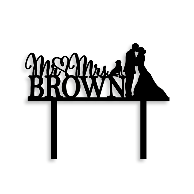 Personalized Wedding Couple Silhouette with Dog Cake Topper