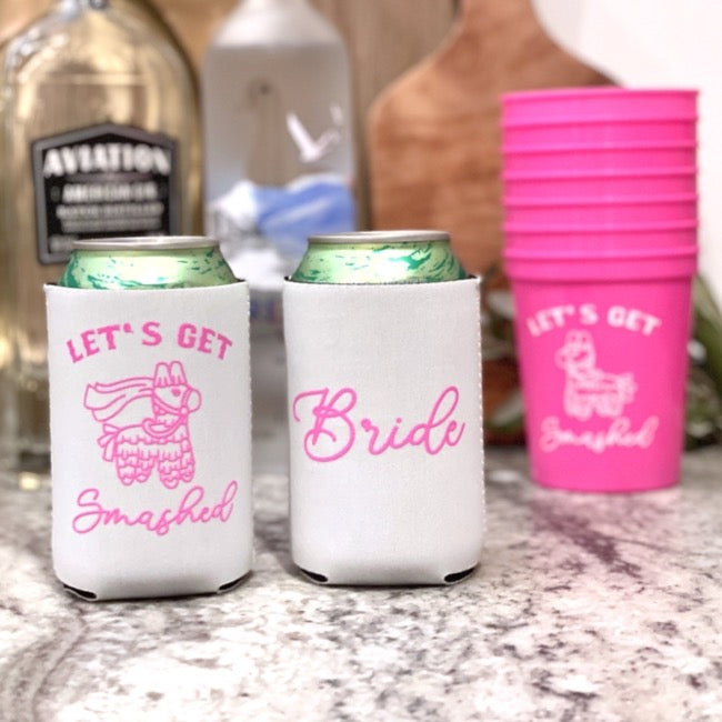 Ready to Ship Bride Can Cooler - Bride Let's Get Smashed