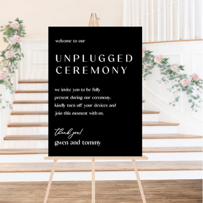 Minimalist Unplugged Wedding Ceremony Sign