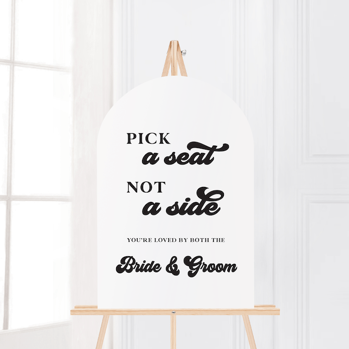 Retro Pick a Seat Not A Side Wedding Ceremony Sign - Welcome Sign