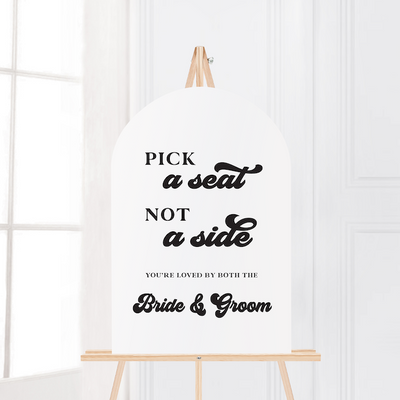 Retro Pick a Seat Not A Side Wedding Ceremony Sign
