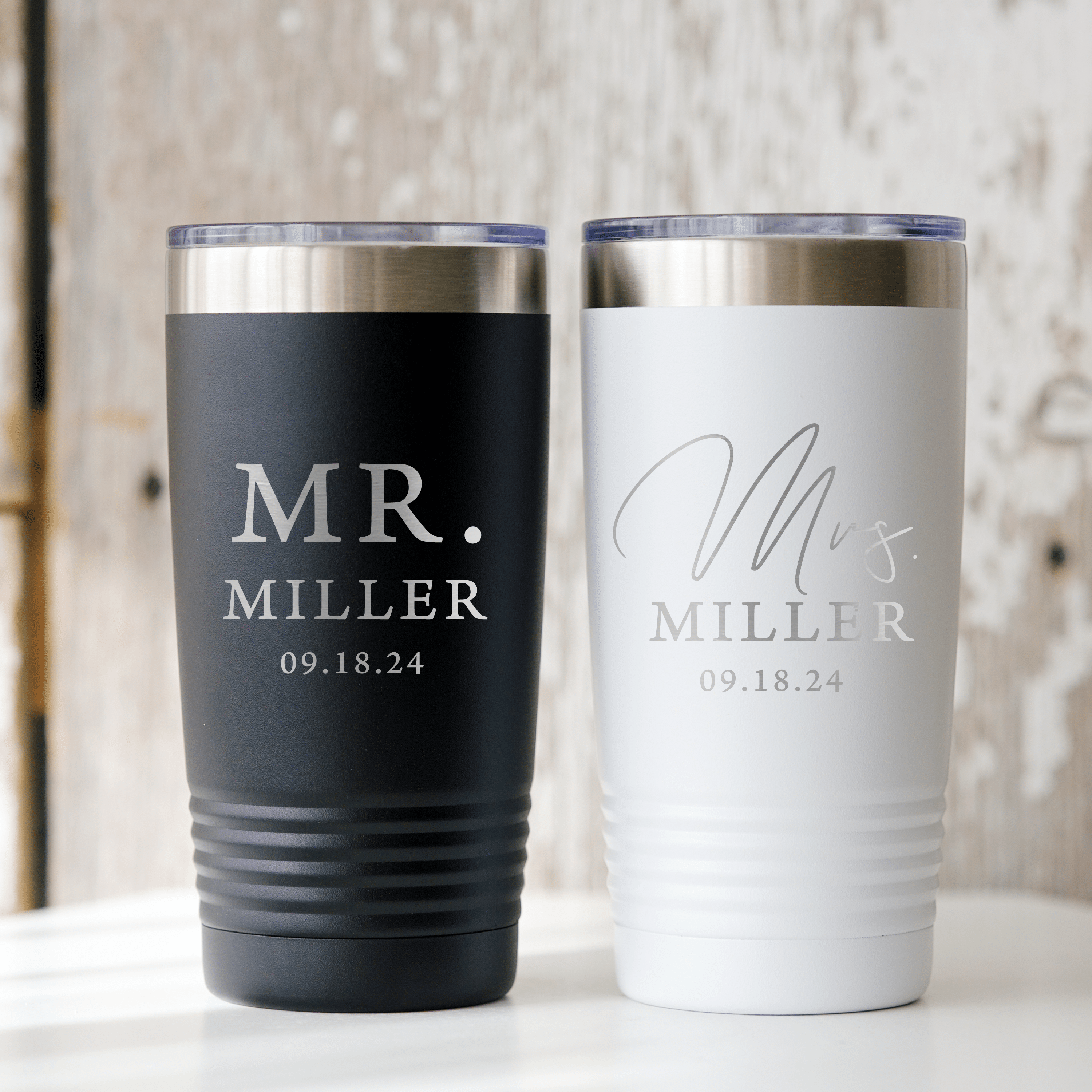 Mr and Mrs Tumbler Set - Laser Engraved Travel Cup
