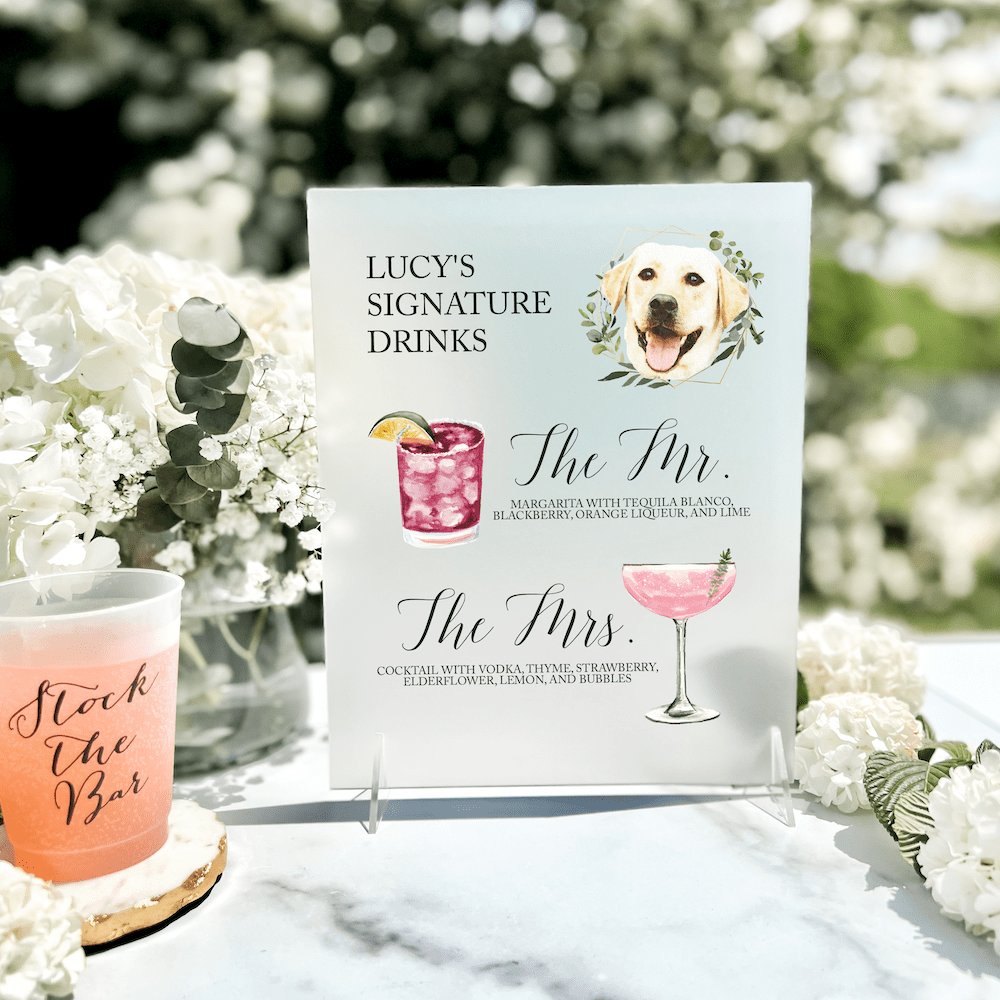 Signature Drinks Pet Wedding Bar Print - Bar Menu